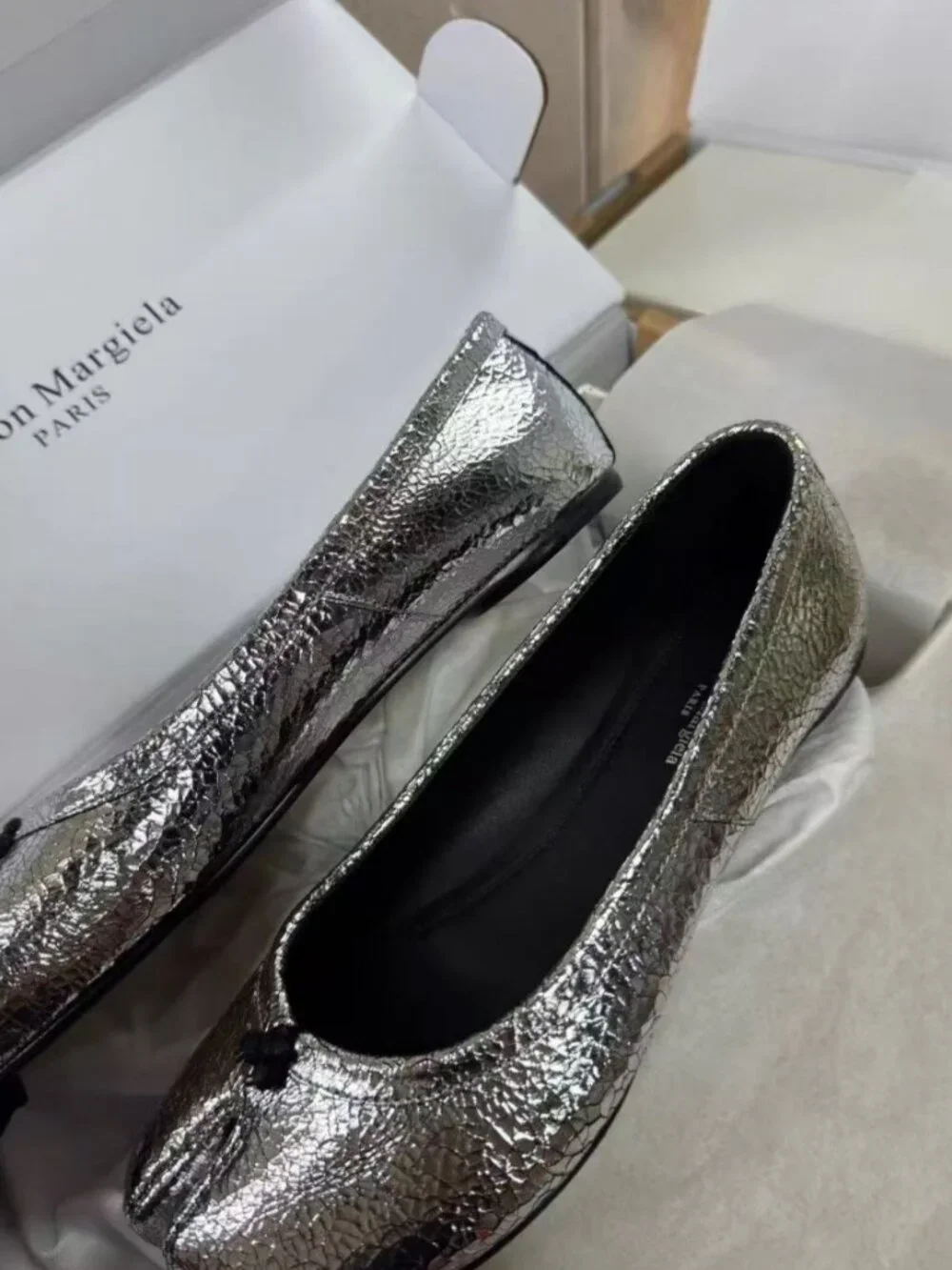 Maison Martin Margiela Silver Cracked Leather Tabi Split Toe Flats